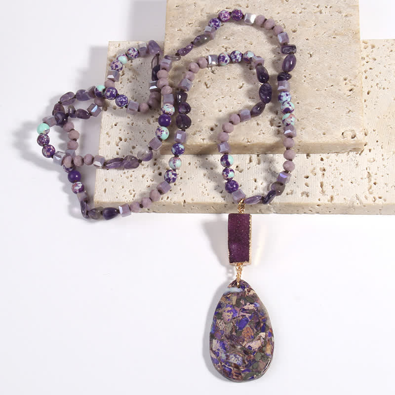 Collana con ciondolo a goccia in cristallo a grappolo di perle di pietra dell'imperatore Olivenorma