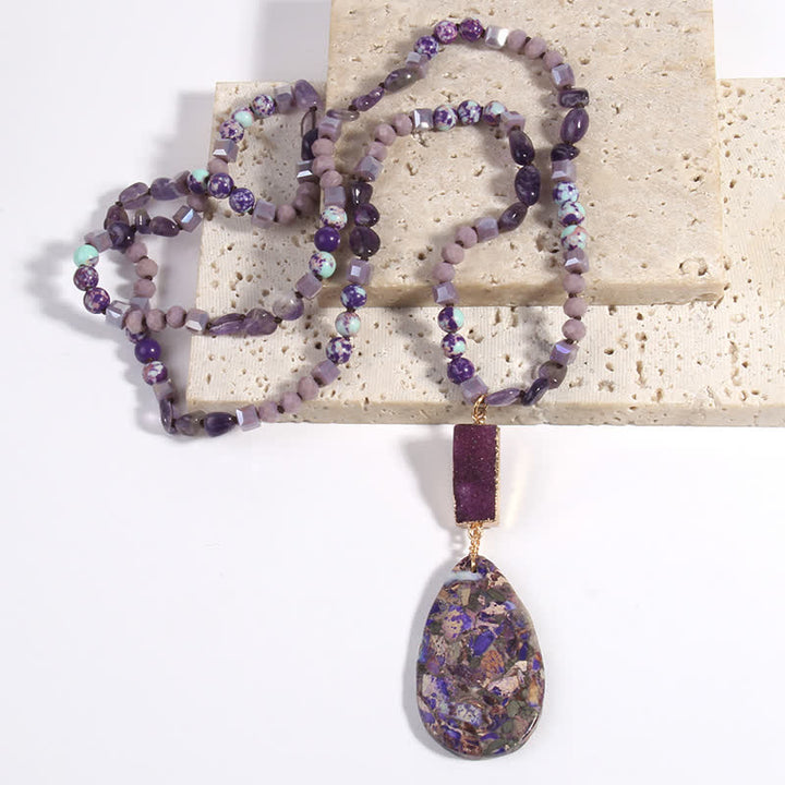 Collana con ciondolo a goccia in cristallo a grappolo di perle di pietra dell'imperatore Olivenorma