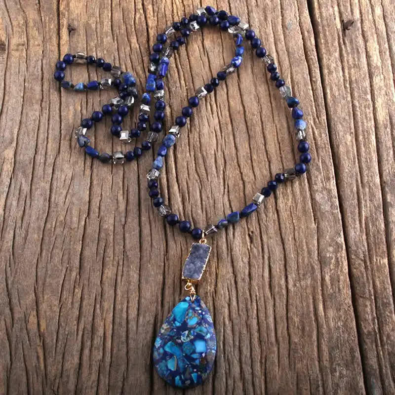 Collana con ciondolo a goccia in cristallo a grappolo di perle di pietra dell'imperatore Olivenorma