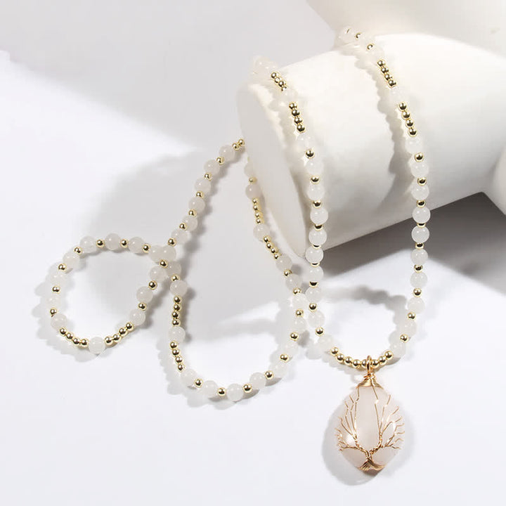 Collana con ciondolo a forma di goccia con perline di pietra Olivenorma Tree Of Life