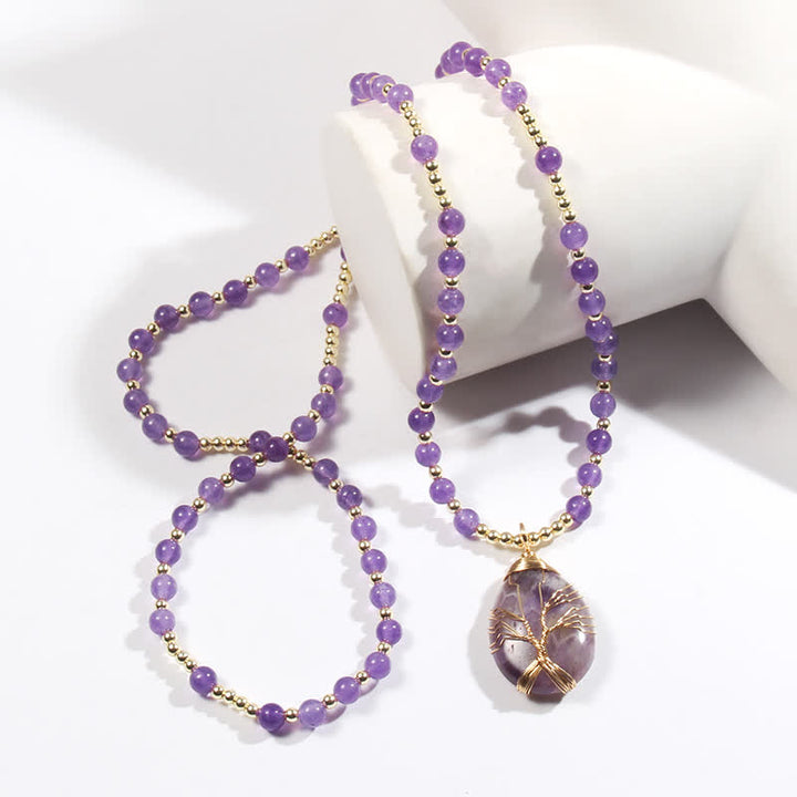 Collana con ciondolo a forma di goccia con perline di pietra Olivenorma Tree Of Life