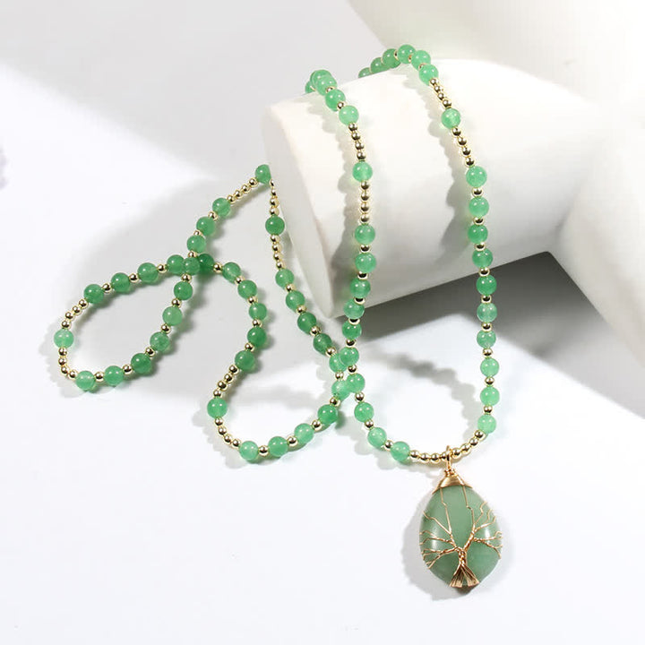 Collana con ciondolo a forma di goccia con perline di pietra Olivenorma Tree Of Life