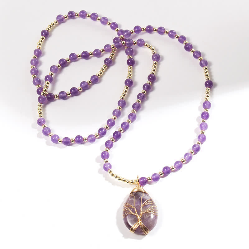 Collana con ciondolo a forma di goccia con perline di pietra Olivenorma Tree Of Life