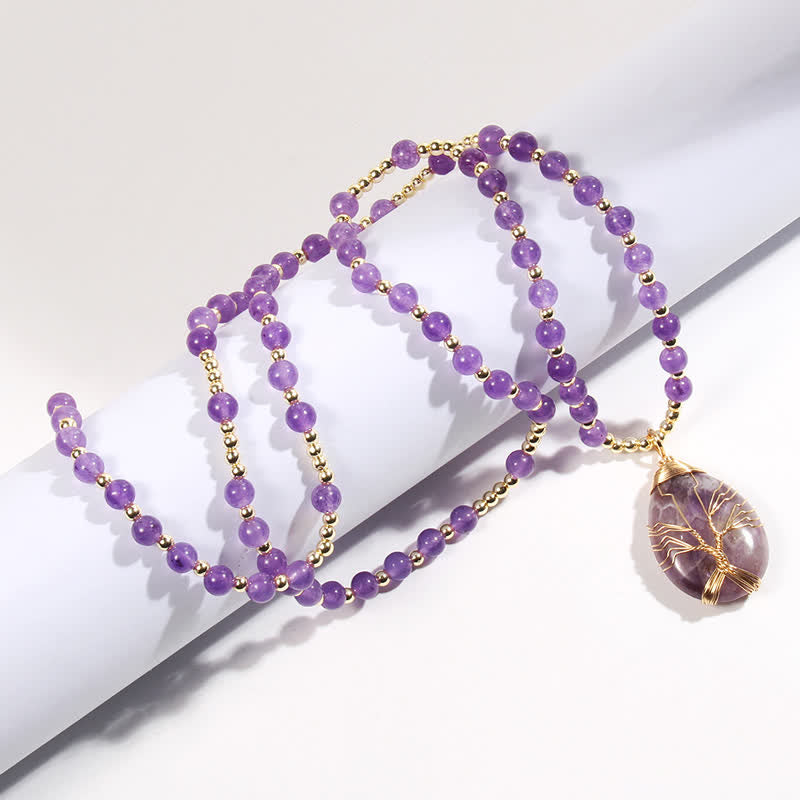 Collana con ciondolo a forma di goccia con perline di pietra Olivenorma Tree Of Life
