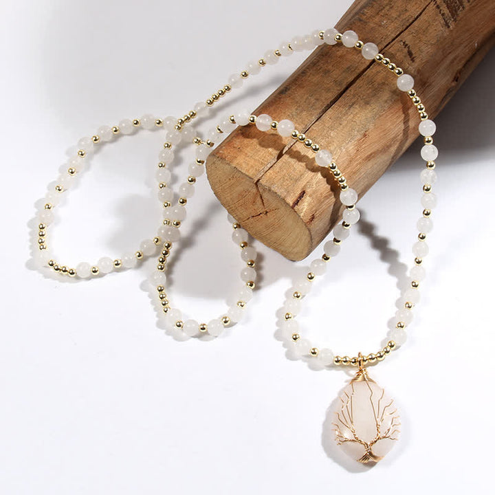 Collana con ciondolo a forma di goccia con perline di pietra Olivenorma Tree Of Life