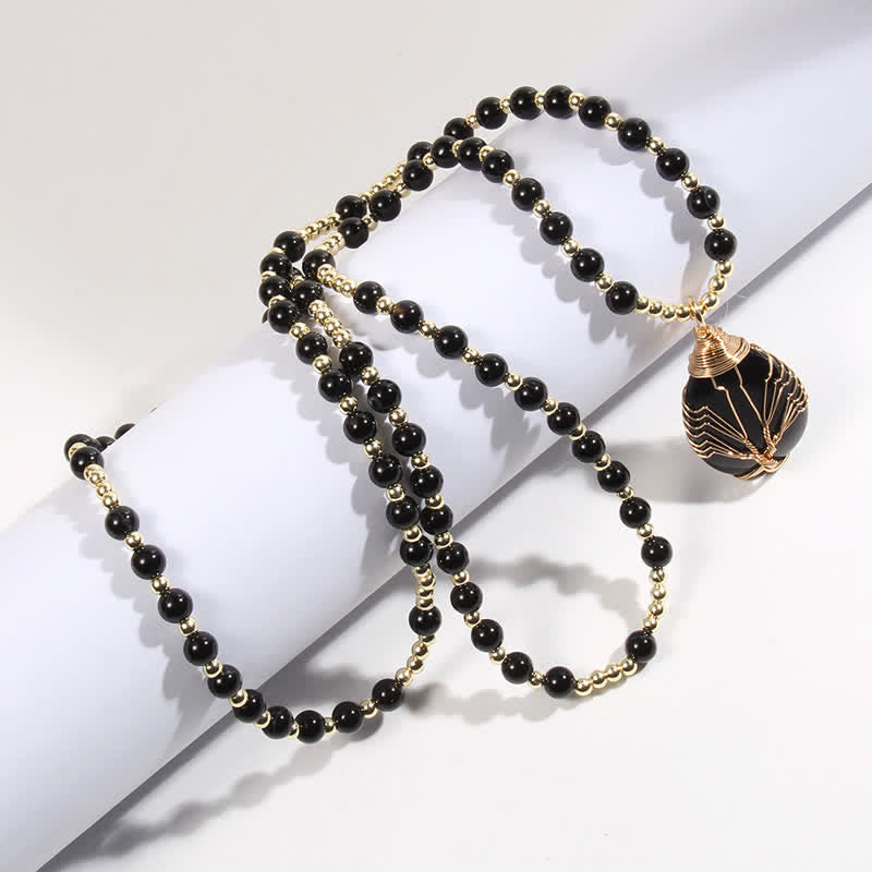 Collana con ciondolo a forma di goccia con perline di pietra Olivenorma Tree Of Life