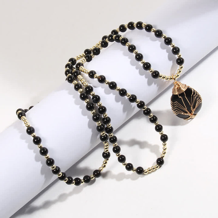 Collana con ciondolo a forma di goccia con perline di pietra Olivenorma Tree Of Life