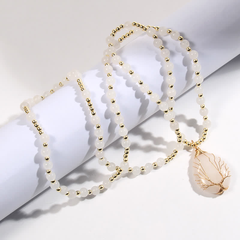 Collana con ciondolo a forma di goccia con perline di pietra Olivenorma Tree Of Life