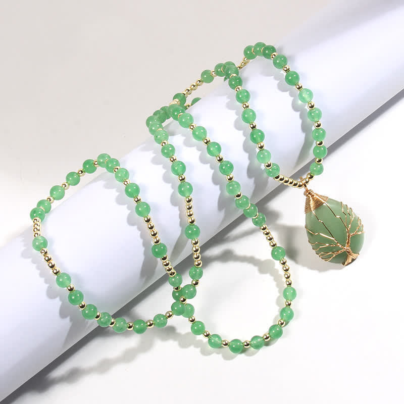 Collana con ciondolo a forma di goccia con perline di pietra Olivenorma Tree Of Life