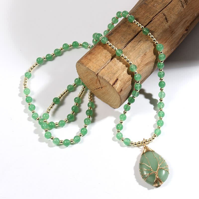 Collana con ciondolo a forma di goccia con perline di pietra Olivenorma Tree Of Life