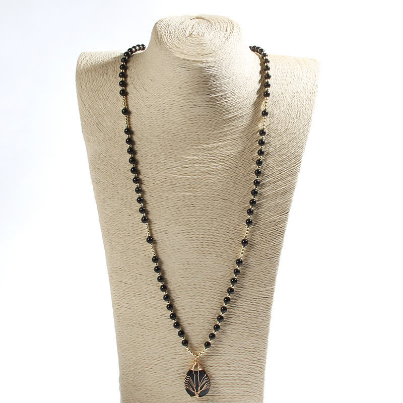 Collana con ciondolo a forma di goccia con perline di pietra Olivenorma Tree Of Life