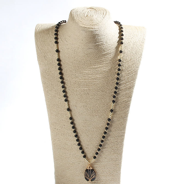 Collana con ciondolo a forma di goccia con perline di pietra Olivenorma Tree Of Life