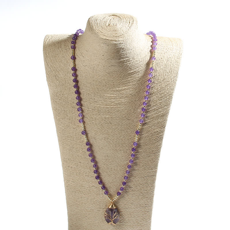 Collana con ciondolo a forma di goccia con perline di pietra Olivenorma Tree Of Life