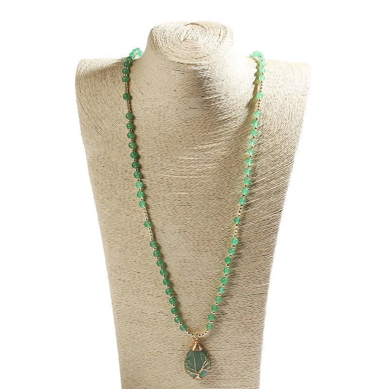 Collana con ciondolo a forma di goccia con perline di pietra Olivenorma Tree Of Life