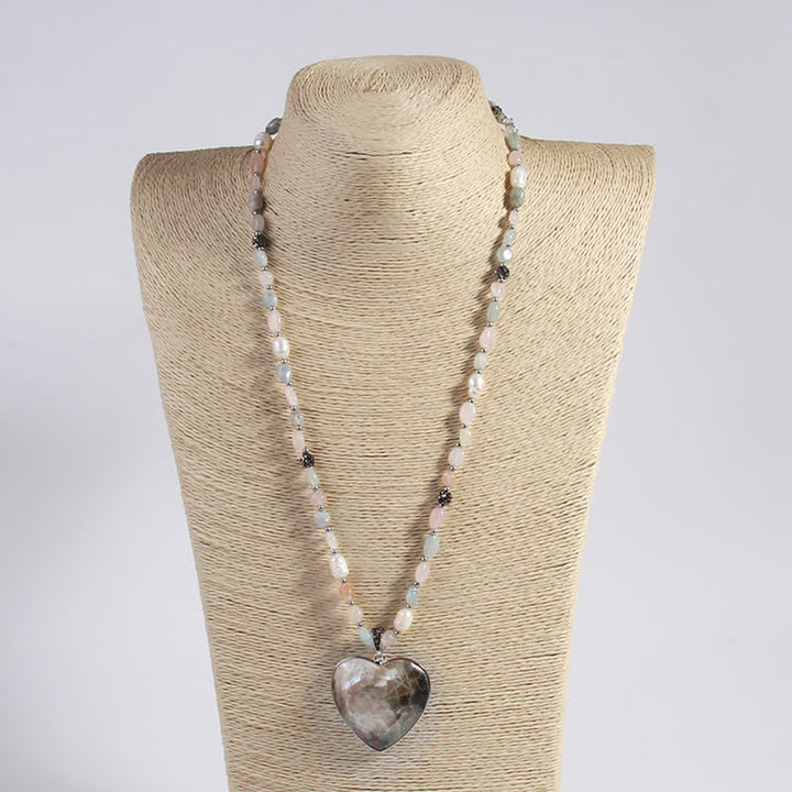 Collana con ciondolo a forma di fiore a forma di cuore in pietra naturale Olivenorma