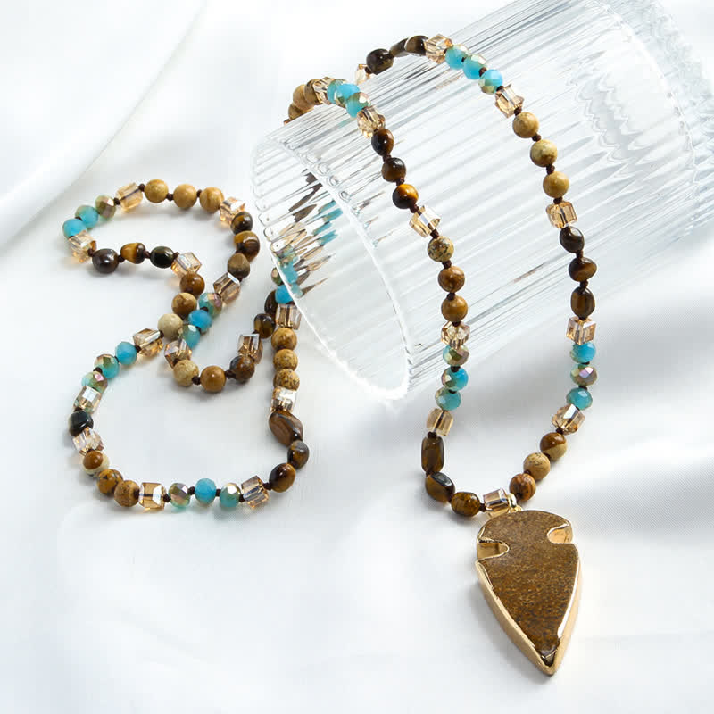 Collana con ciondolo a forma di freccia con perline di cristallo naturale Olivenorma