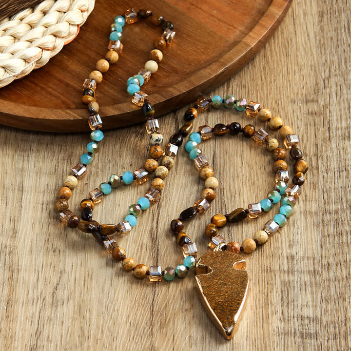 Collana con ciondolo a forma di freccia con perline di cristallo naturale Olivenorma