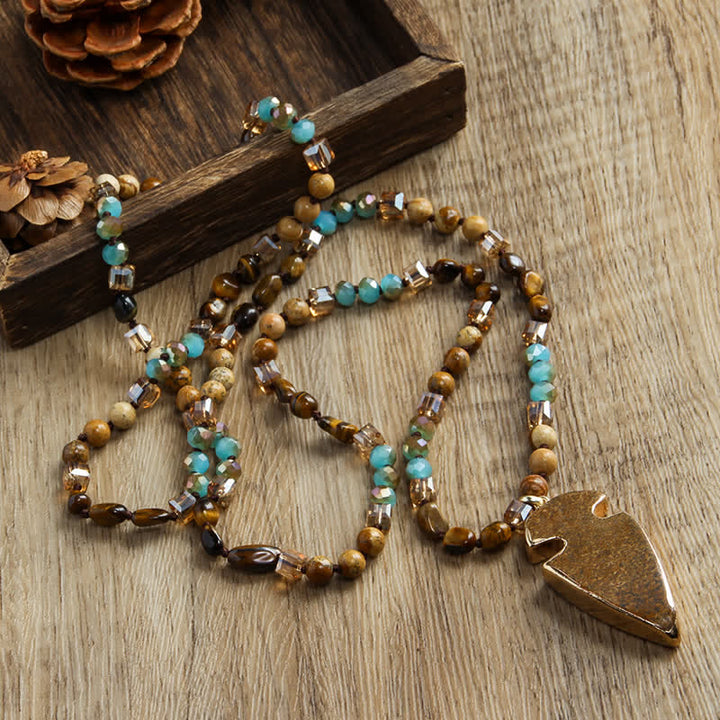 Collana con ciondolo a forma di freccia con perline di cristallo naturale Olivenorma