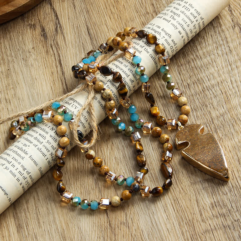 Collana con ciondolo a forma di freccia con perline di cristallo naturale Olivenorma