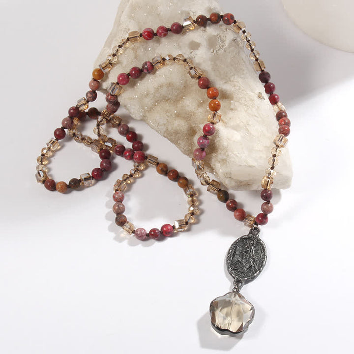 Collana con ciondolo a forma di angelo con perline di cristallo naturale Olivenorma