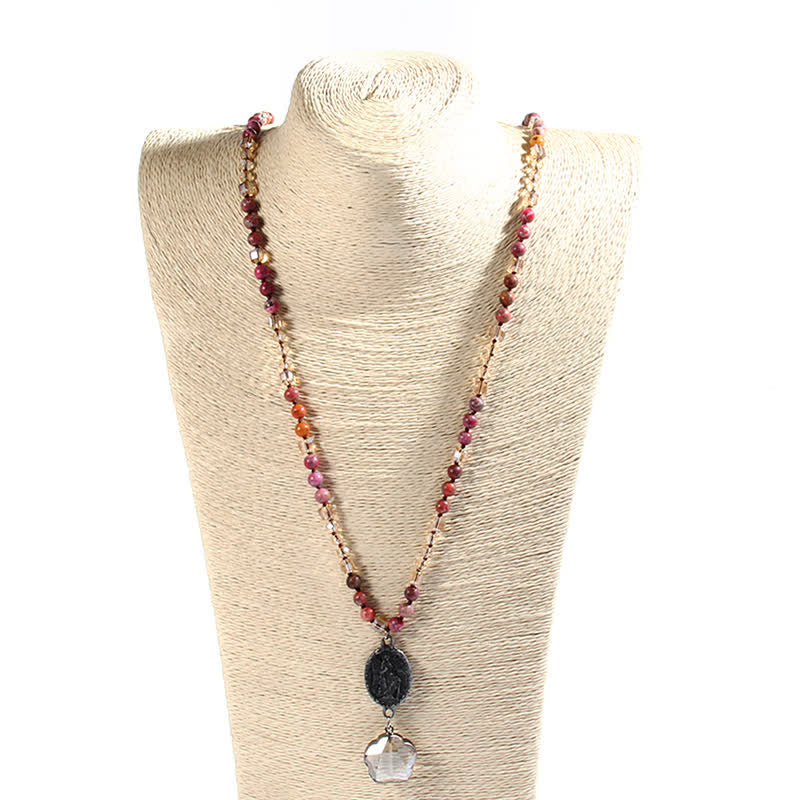 Collana con ciondolo a forma di angelo con perline di cristallo naturale Olivenorma