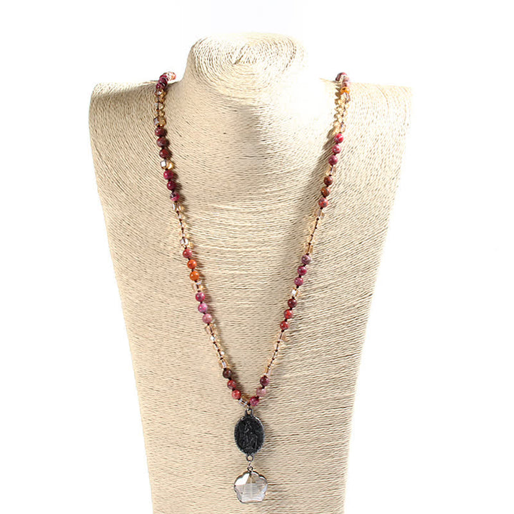 Collana con ciondolo a forma di angelo con perline di cristallo naturale Olivenorma