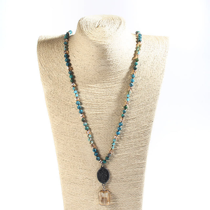 Collana con ciondolo a forma di angelo con perline di cristallo naturale Olivenorma