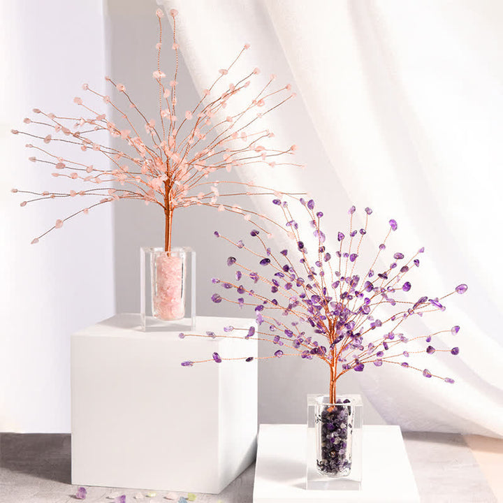 Olivenorma Ciotola di vetro con ghiaia di cristallo naturale Feng Shui Tree 