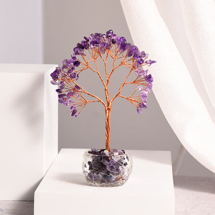 Olivenorma Ciotola di vetro con ghiaia di cristallo naturale Feng Shui Tree 