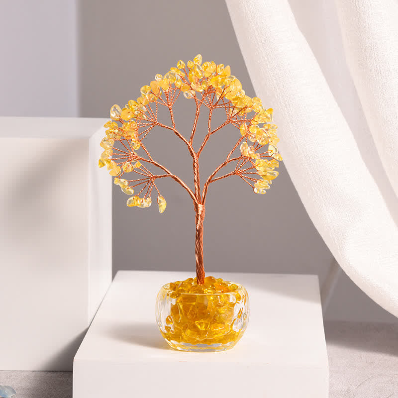 Olivenorma Ciotola di vetro con ghiaia di cristallo naturale Feng Shui Tree 
