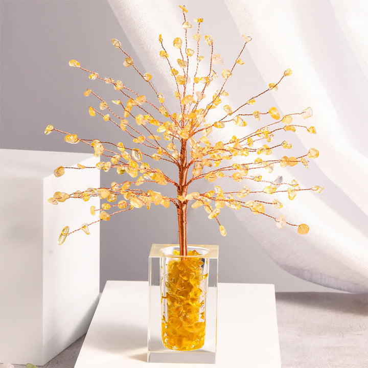 Olivenorma Ciotola di vetro con ghiaia di cristallo naturale Feng Shui Tree 