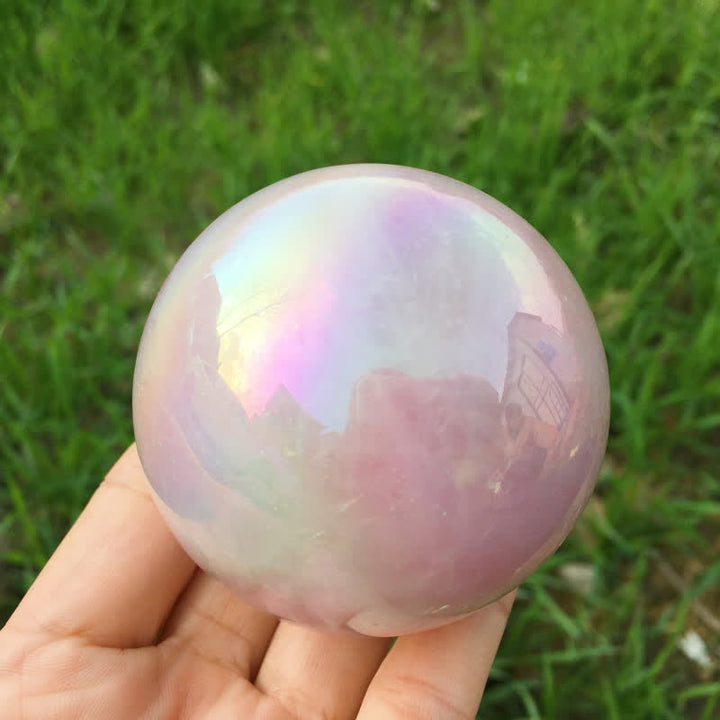 Sfera di cristallo di quarzo rosa arcobaleno in titanio naturale Olivenorma
