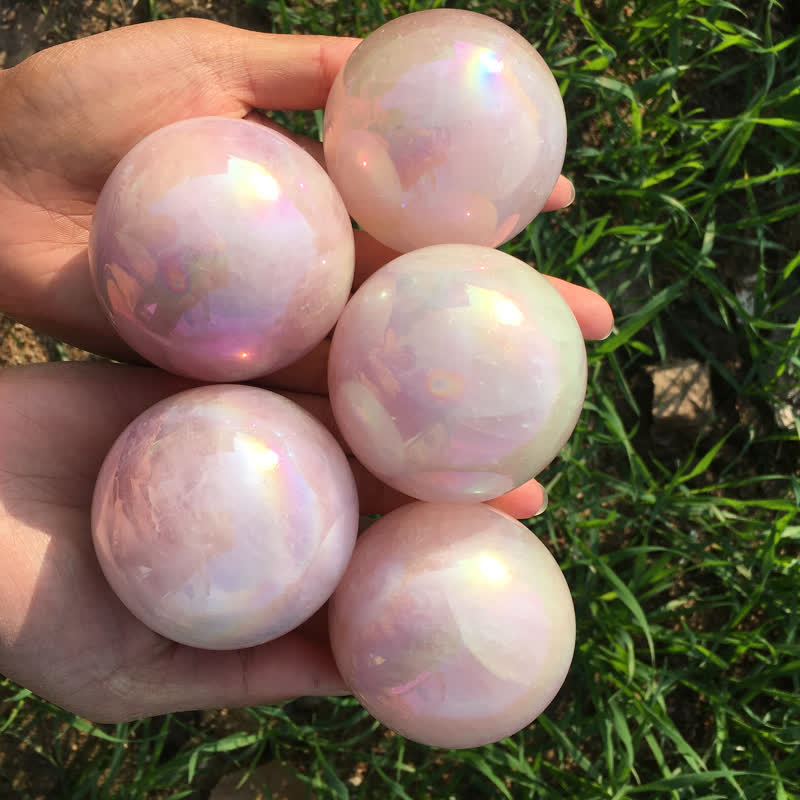 Sfera di cristallo di quarzo rosa arcobaleno in titanio naturale Olivenorma