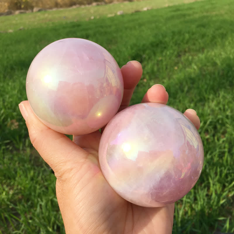 Sfera di cristallo di quarzo rosa arcobaleno in titanio naturale Olivenorma