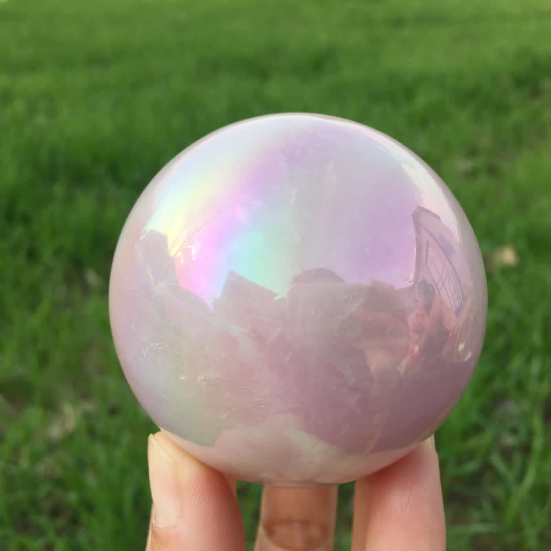 Sfera di cristallo di quarzo rosa arcobaleno in titanio naturale Olivenorma