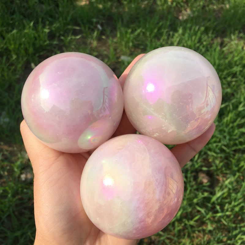 Sfera di cristallo di quarzo rosa arcobaleno in titanio naturale Olivenorma