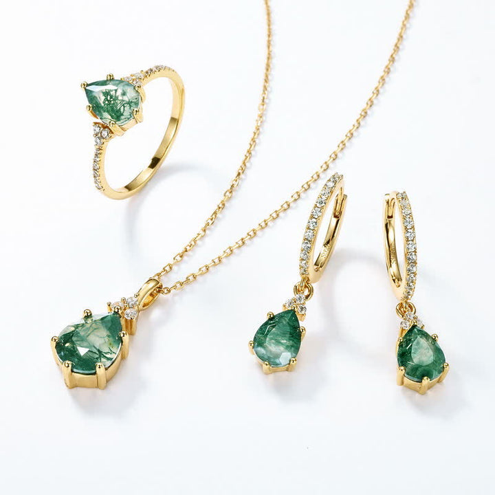 Set di gioielli Olivenorma con goccia d'acqua in agata muschiata dorata