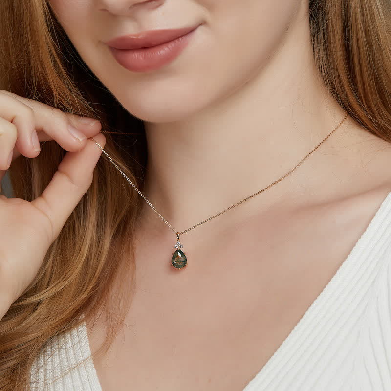 Set di gioielli Olivenorma con goccia d'acqua in agata muschiata dorata