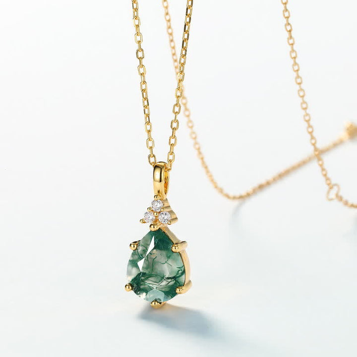 Set di gioielli Olivenorma con goccia d'acqua in agata muschiata dorata