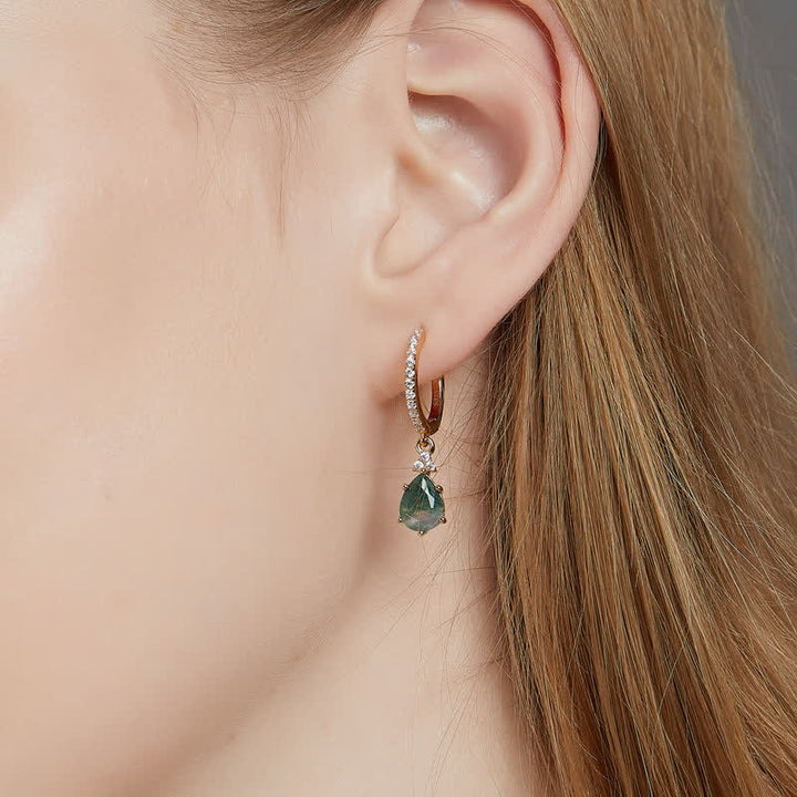 Set di gioielli Olivenorma con goccia d'acqua in agata muschiata dorata