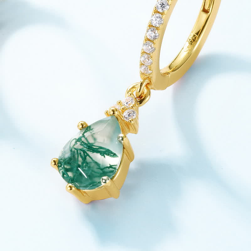 Set di gioielli Olivenorma con goccia d'acqua in agata muschiata dorata