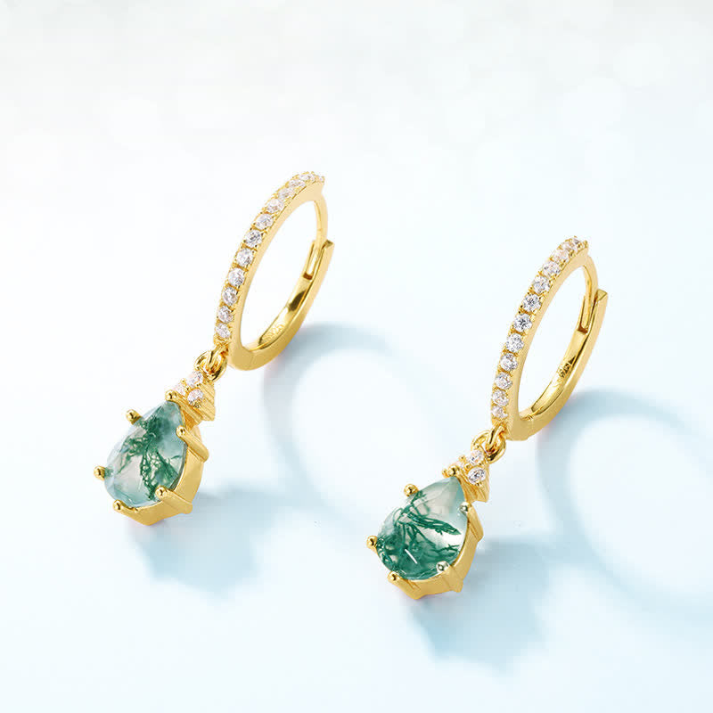 Set di gioielli Olivenorma con goccia d'acqua in agata muschiata dorata