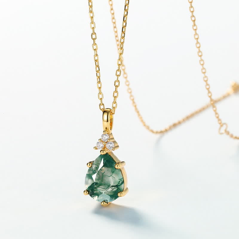 Set di gioielli Olivenorma con goccia d'acqua in agata muschiata dorata - image 2