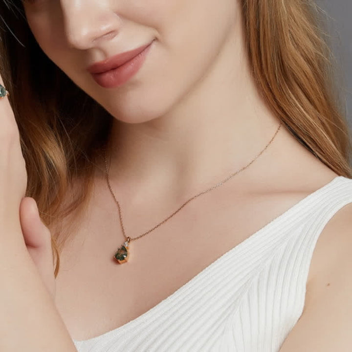 Set di gioielli Olivenorma con goccia d'acqua in agata muschiata dorata - image 5