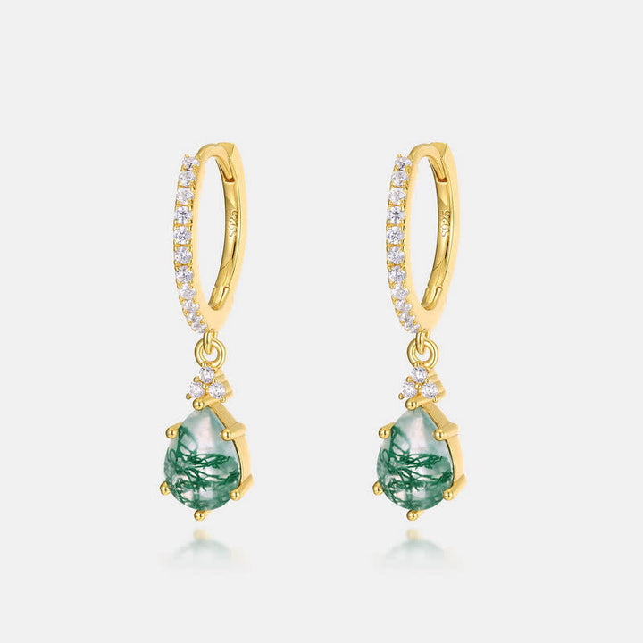 Set di gioielli Olivenorma con goccia d'acqua in agata muschiata dorata