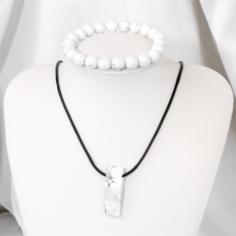 Olivenorma Collana con ciondolo in pietra naturale Bracciale con perline Set di gioielli