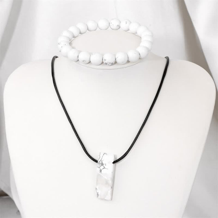 Olivenorma Collana con ciondolo in pietra naturale Bracciale con perline Set di gioielli
