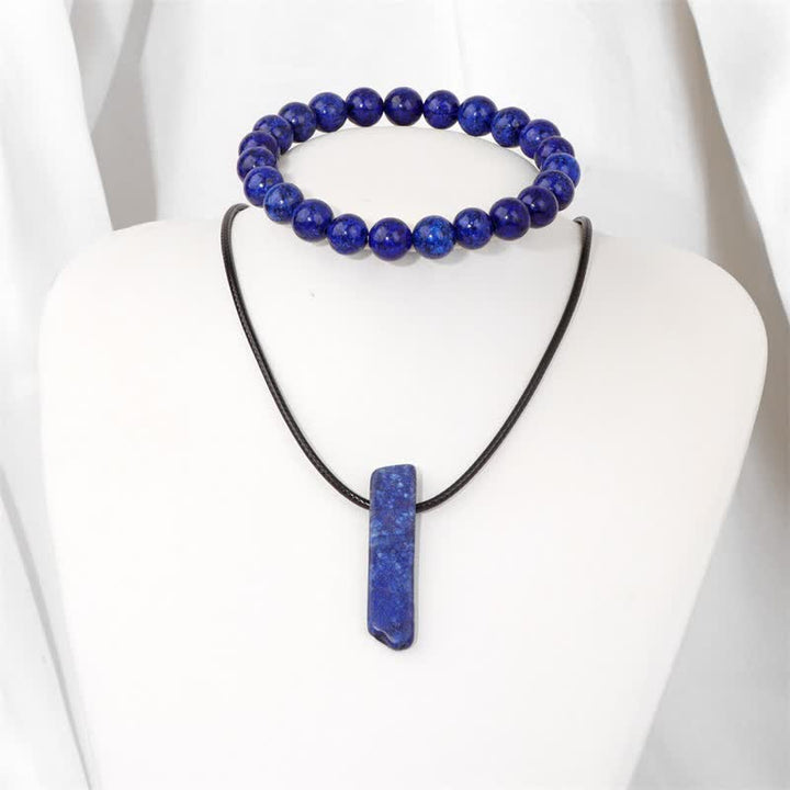 Olivenorma Collana con ciondolo in pietra naturale Bracciale con perline Set di gioielli