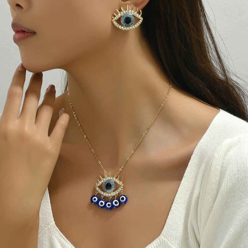 Gioielli con occhio maligno in zircone bianco e topazio blu Olivenorma