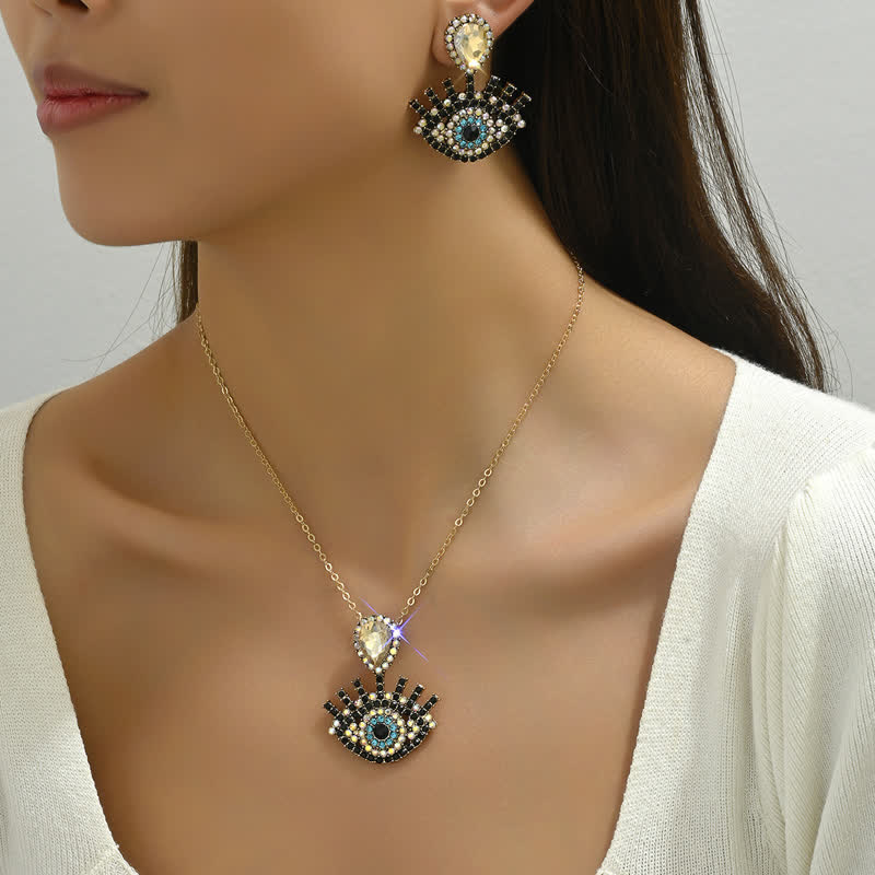 Olivenorma Blu Nero Evil Eye Collana Orecchini Gioielli Set